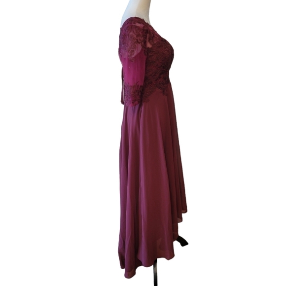 Custom Made Wine Colored Lace and Chiffon Dress Size 8 - Picture 3 of 7